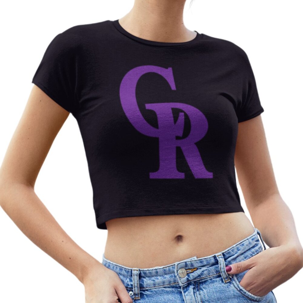 NEW Colorado Rockies CR Team Color Pop Form Fit Crop Top Shirt BLACK